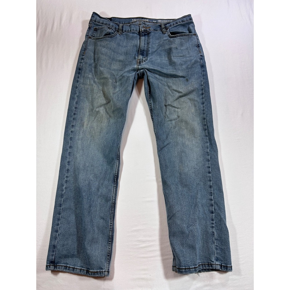 Signature by Levi Strauss S61 Relaxed Straight Jeans Mens 36x30 Light Wash Blue